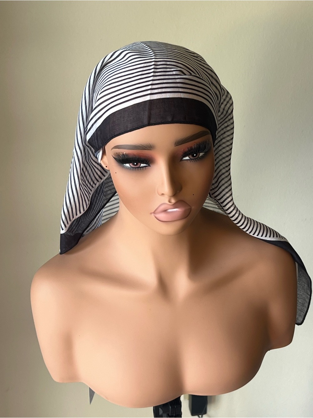 Striped Black & White Head cotton Wrap Scarf